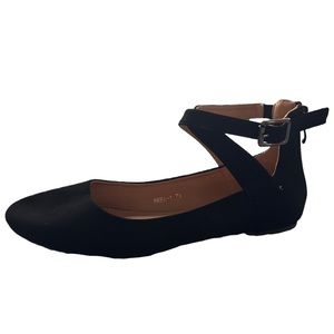 Strappy Ballet Flat Black Adult Womens 7.5 Ankle Strap with Buckle and Zip-up